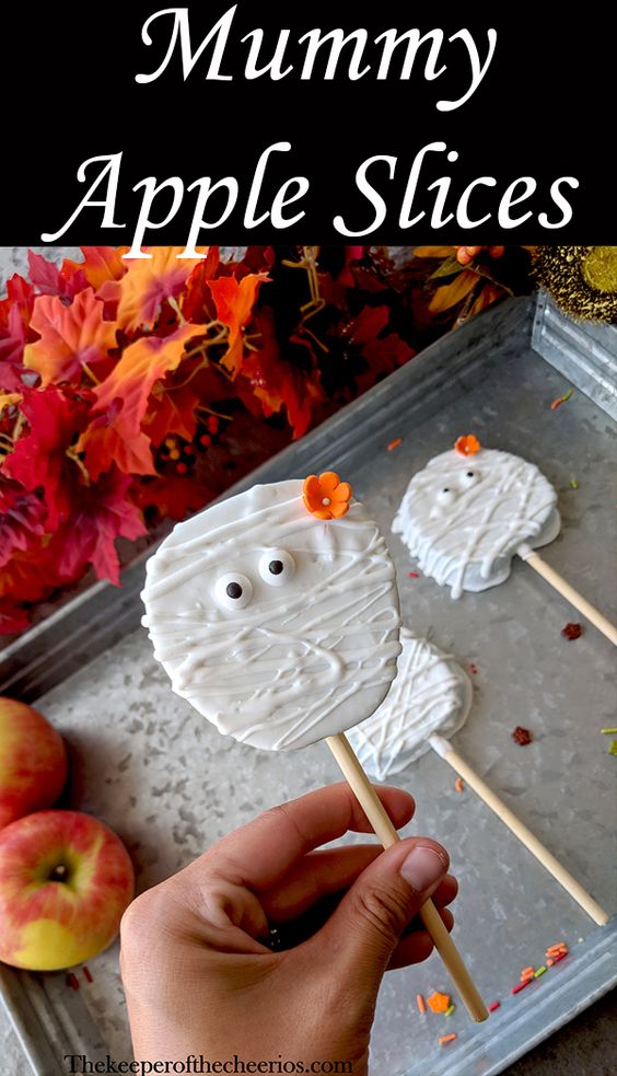 Mummy Apple Slices - Halloween Classroom Treat Ideas