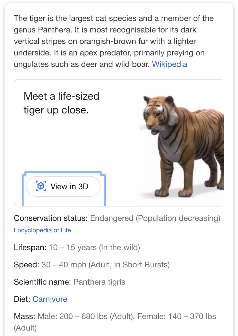 Tiger FAQS google 3d