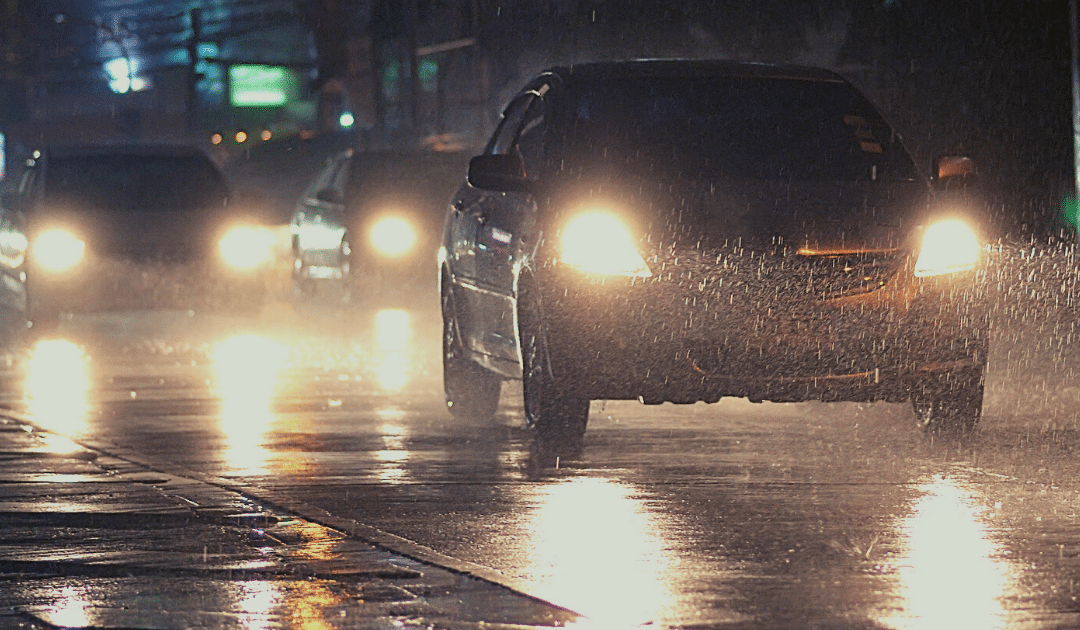 Driving in the rain at nighttime