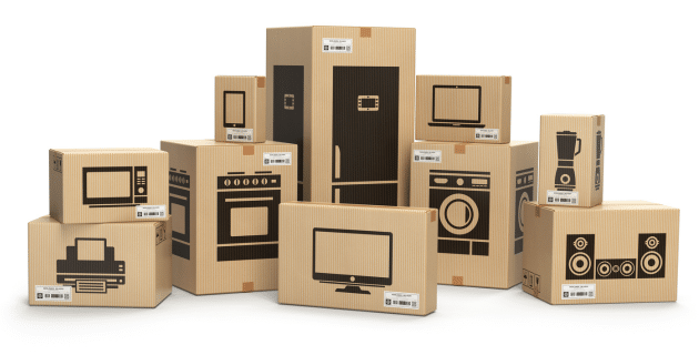 large appliances in boxes